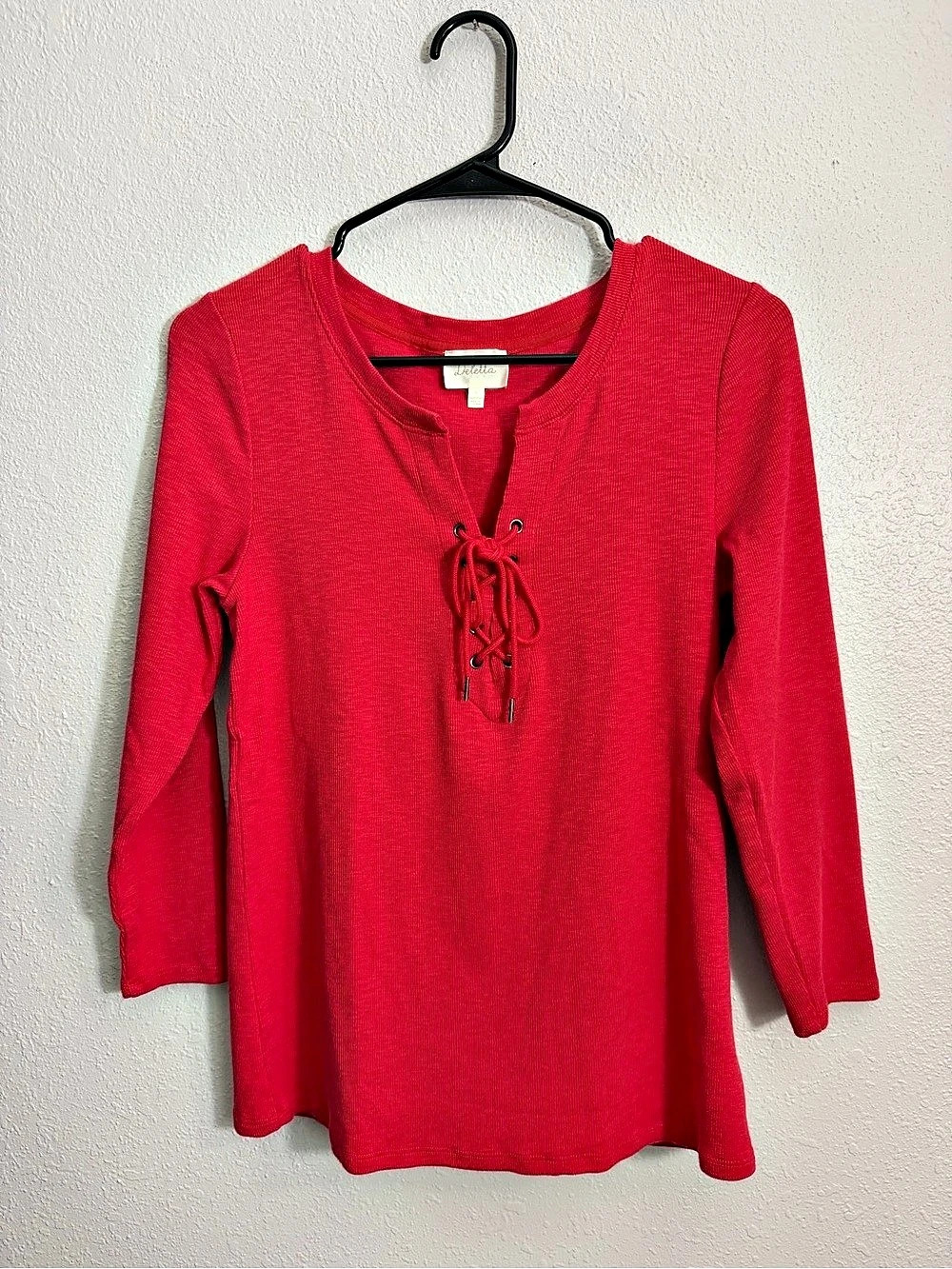 Anthropologie Deletta Women's Lace-Up Top in Red Size Medium